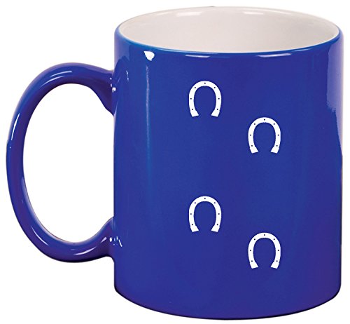 Ceramic Coffee Tea Mug Cup Horse Shoe Tracks (Blue)