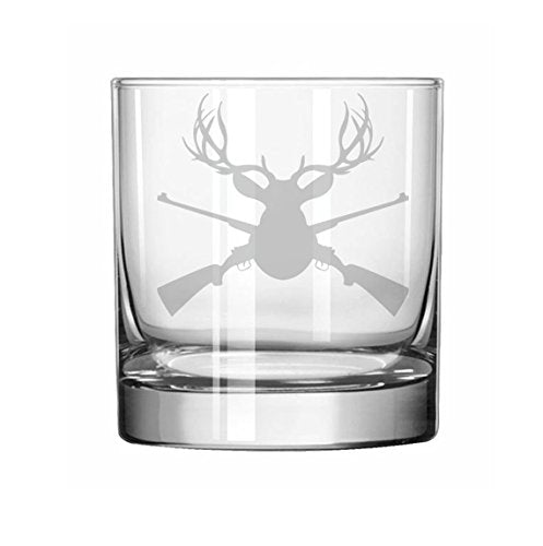11 oz Rocks Whiskey Highball Glass Hunting Deer Hunter Head Rifle