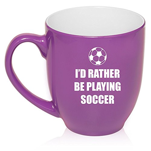 16 oz Large Bistro Mug Ceramic Coffee Tea Glass Cup I'd Rather Be Playing Soccer (Purple)