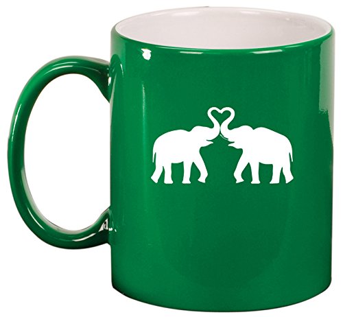 Ceramic Coffee Tea Mug Cup Elephants Making Heart (Green)