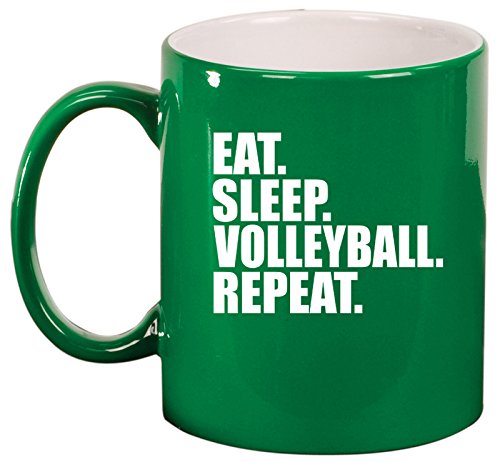 Ceramic Coffee Tea Mug Cup Eat Sleep Volleyball Repeat (Green)