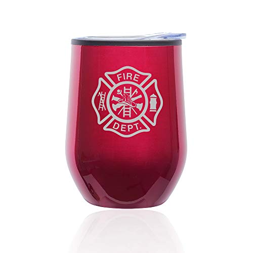 Stemless Wine Tumbler Coffee Travel Mug Glass With Lid Fire Department Maltese Cross (Fuchsia)