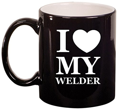 Ceramic Coffee Tea Mug Cup I Heart Love My Welder (Black)