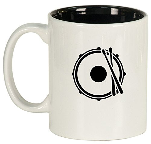 Ceramic Coffee Tea Mug Cup Drum Snare Drumsticks (White)
