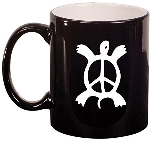 Ceramic Coffee Tea Mug Cup Turtle Peace Sign (Black)