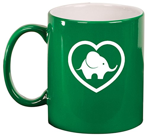 Ceramic Coffee Tea Mug Heart Elephant (Green)