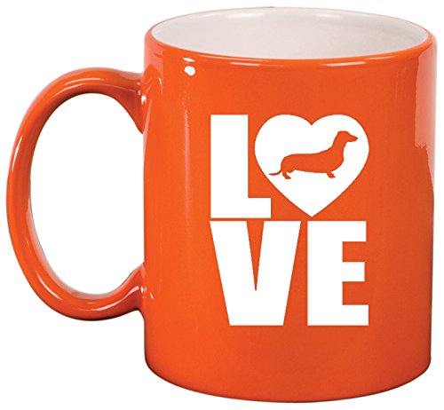 Ceramic Coffee Tea Mug Cup LOVE Dachshund (Orange)