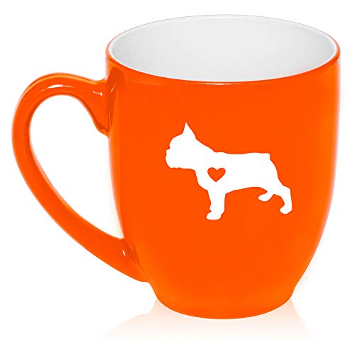 16 oz Large Bistro Mug Ceramic Coffee Tea Glass Cup Cute French Bulldog With Heart (Orange)