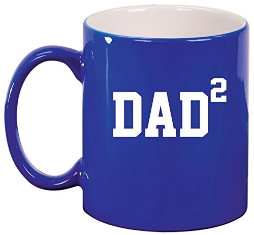 Ceramic Coffee Tea Mug Cup DAD x2 Squared Father Of 2 (Blue)