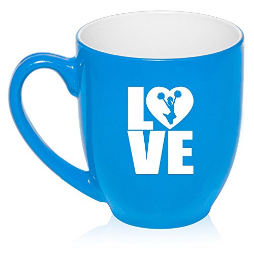 16 oz Large Bistro Mug Ceramic Coffee Tea Glass Cup Love Cheer (Light Blue)