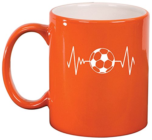 Ceramic Coffee Tea Mug Cup Heart Beats Soccer (Orange)