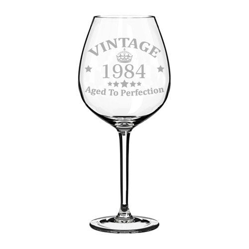 Wine Glass Goblet 34th Birthday Vintage Aged To Perfection 1984 (20 oz Jumbo)