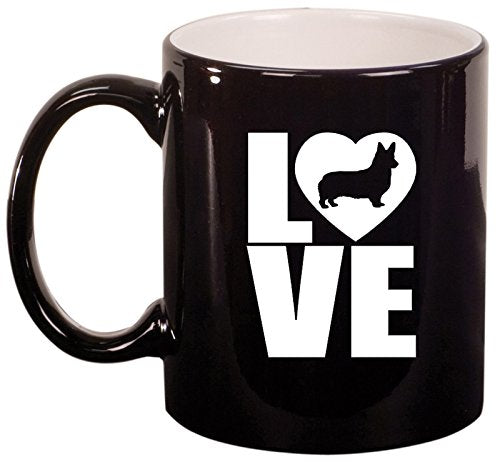 Ceramic Coffee Tea Mug Cup LOVE Corgi (Black)