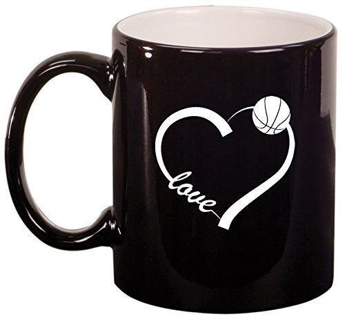 Ceramic Coffee Tea Mug Cup Love Heart Basketball (Black)
