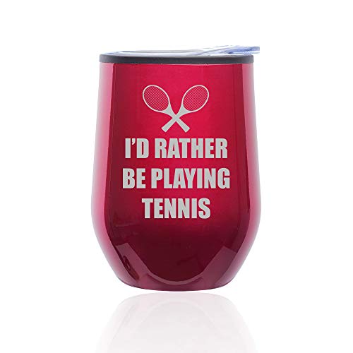 Stemless Wine Tumbler Coffee Travel Mug Glass With Lid I'd Rather Be Playing Tennis (Fuchsia)