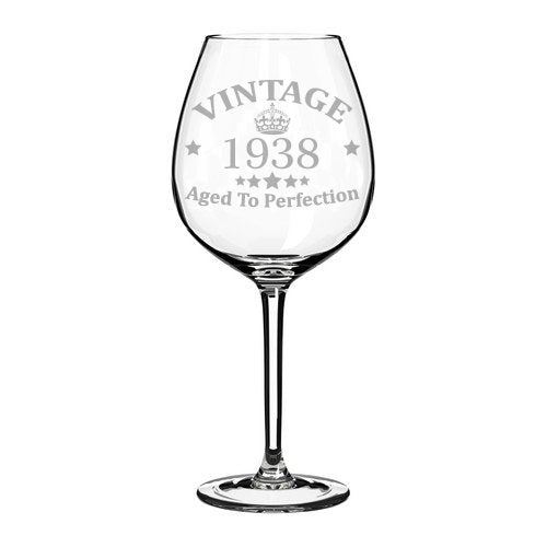 Wine Glass Goblet 80th Birthday Vintage Aged To Perfection 1938 (20 oz Jumbo)