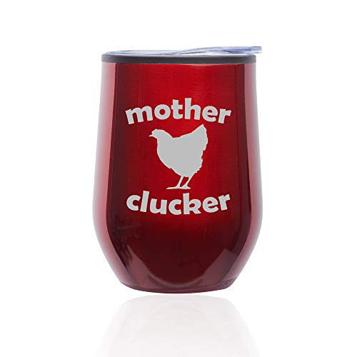Stemless Wine Tumbler Coffee Travel Mug Glass With Lid Mother Clucker Hen Chicken Funny (Red)