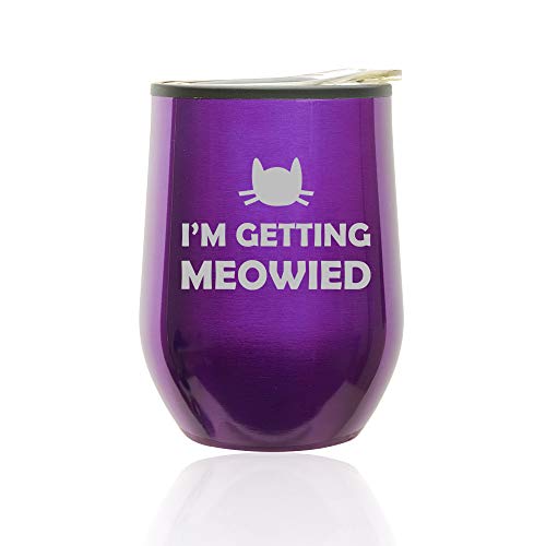 Stemless Wine Tumbler Coffee Travel Mug Glass With Lid I'm Getting Meowied Married Engagement (Royal Purple)