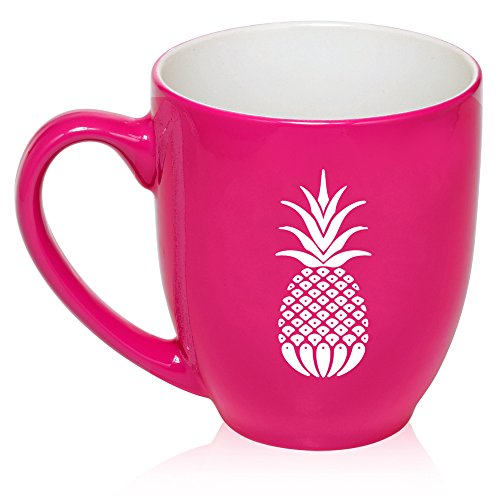 16 oz Large Bistro Mug Ceramic Coffee Tea Glass Cup Pineapple (Hot Pink)