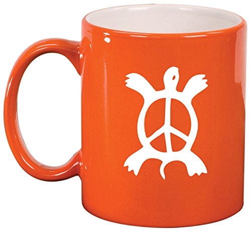 Ceramic Coffee Tea Mug Cup Turtle Peace Sign (Orange)