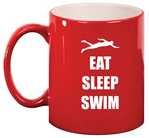 Ceramic Coffee Tea Mug Cup Eat Sleep Swim Swimmer (Red)