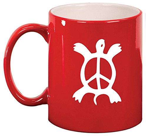 Ceramic Coffee Tea Mug Cup Turtle Peace Sign (Red)