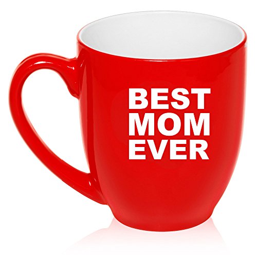 16 oz Large Bistro Mug Ceramic Coffee Tea Glass Cup Best Mom Ever (Red)