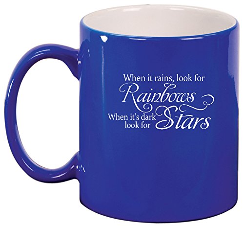 Ceramic Coffee Tea Mug Cup Rainbows & Stars Quote When It Rains (Blue)