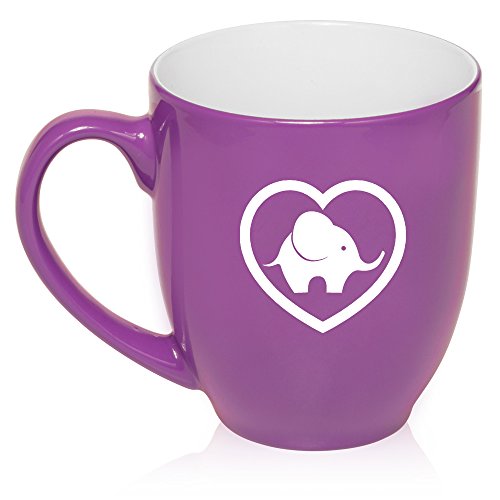 16 oz Large Bistro Mug Ceramic Coffee Tea Glass Cup Heart Love Elephant (Purple)
