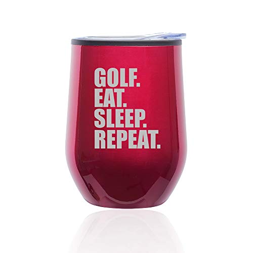 Stemless Wine Tumbler Coffee Travel Mug Glass With Lid Golf Eat Sleep Repeat (Fuchsia)
