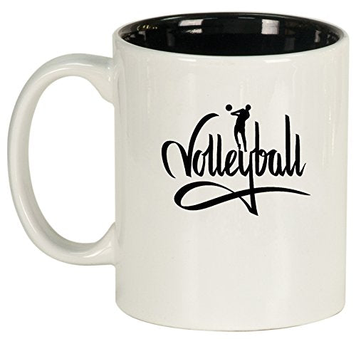 Ceramic Coffee Tea Mug Cup Volleyball Calligraphy (White)