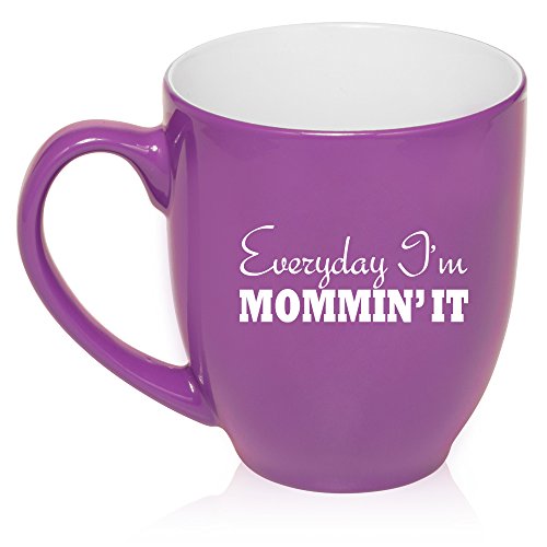 16 oz Large Bistro Mug Ceramic Coffee Tea Glass Cup Everyday I'm Mommin' It Mom Mother (Purple)