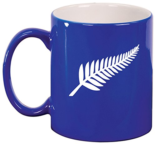 Ceramic Coffee Tea Mug Cup New Zealand Silver Fern (Blue)
