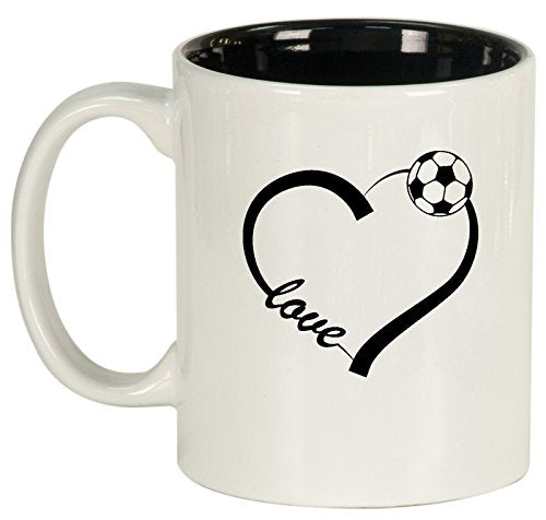 Ceramic Coffee Tea Mug Cup Love Heart Soccer (White)
