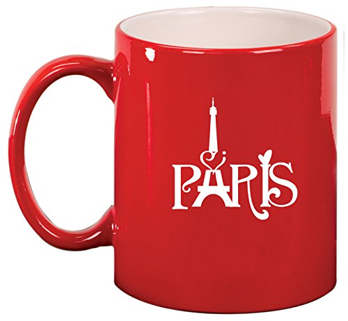 Ceramic Coffee Tea Mug Cup Paris Eiffel Tower Heart Love (Red)