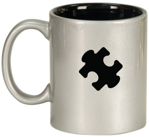 Silver Ceramic Coffee Tea Mug Puzzle Piece