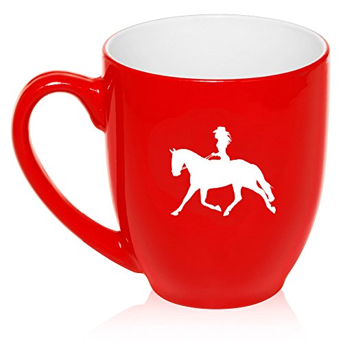 16 oz Large Bistro Mug Ceramic Coffee Tea Glass Cup Cowgirl Riding Horse (Red)