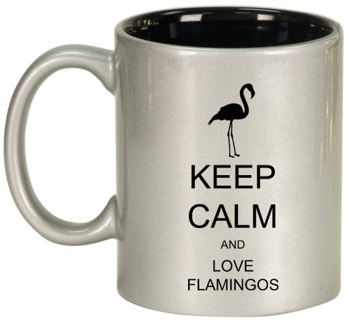 Keep Calm and Love Flamingos Ceramic Coffee Tea Mug Cup Silver Black