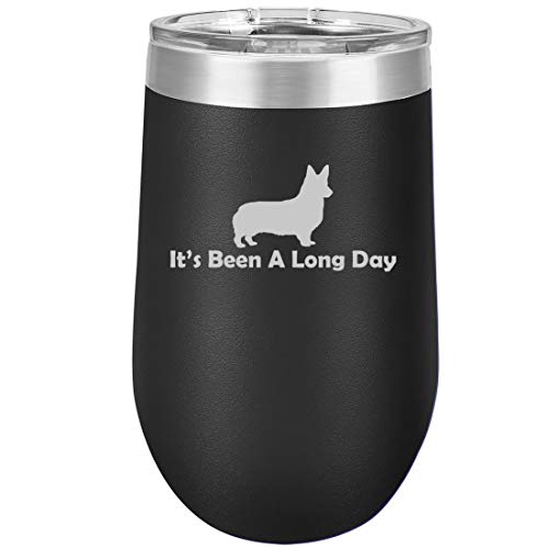16 oz Double Wall Vacuum Insulated Stainless Steel Stemless Wine Tumbler Glass Coffee Travel Mug With Lid It's Been A Long Day Corgi