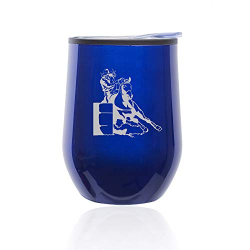 Stemless Wine Tumbler Coffee Travel Mug Glass With Lid Female Barrel Racing Cowgirl (Blue)