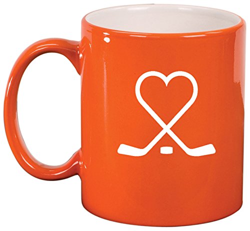 Ceramic Coffee Tea Mug Cup Hockey Sticks Heart Love (Orange)