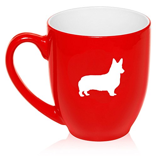16 oz Large Bistro Mug Ceramic Coffee Tea Glass Cup Corgi (Red)
