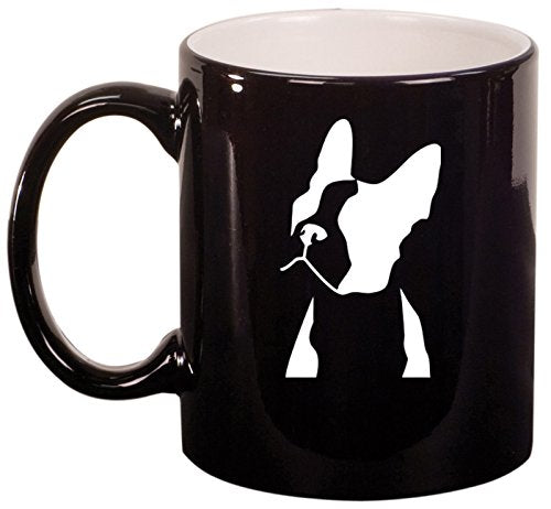 Ceramic Coffee Tea Mug Cup Boston Terrier Face (Black)