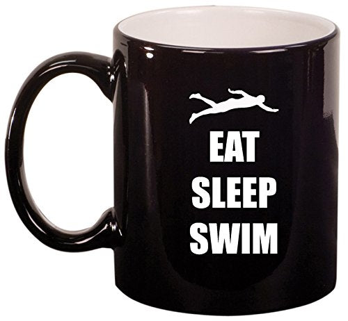 Ceramic Coffee Tea Mug Cup Eat Sleep Swim Swimmer (Black)