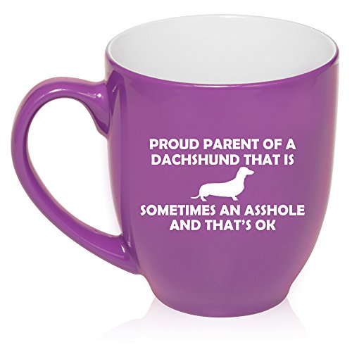 16 oz Large Bistro Mug Ceramic Coffee Tea Glass Cup Proud Parent Dachshund (Purple)
