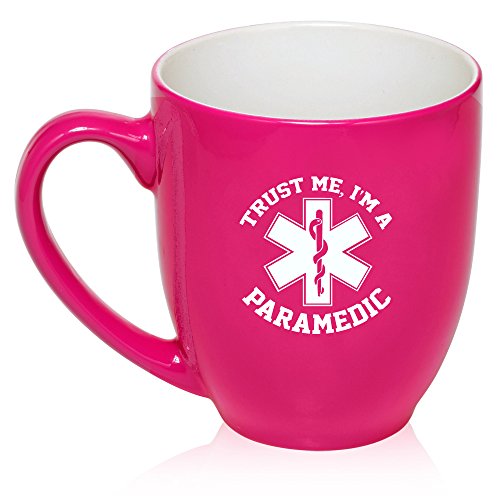 16 oz Large Bistro Mug Ceramic Coffee Tea Glass Cup Trust Me I'm A Paramedic (Hot Pink)