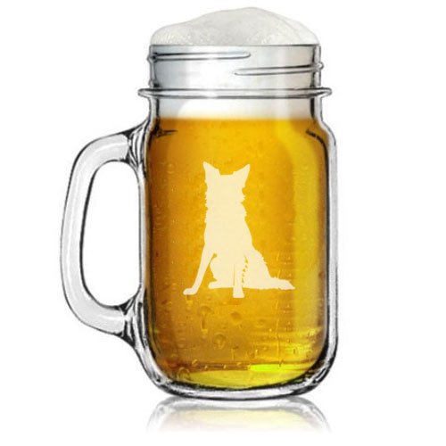 16oz Mason Jar Glass Mug w/ Handle Border Collie