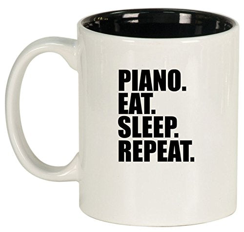 Ceramic Coffee Tea Mug Cup Piano Eat Sleep Repeat (White)