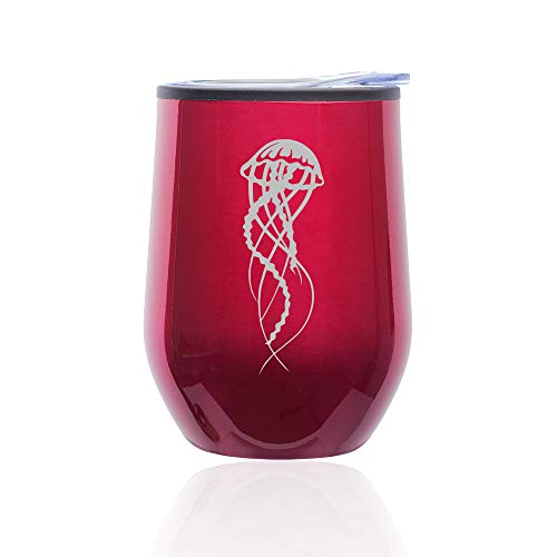 Stemless Wine Tumbler Coffee Travel Mug Glass With Lid Jellyfish And Tentacles (Fuchsia)