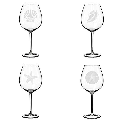 Set of 4 Wine Glass Goblet Sea Shells Sea Shore Collection (20 oz Jumbo)